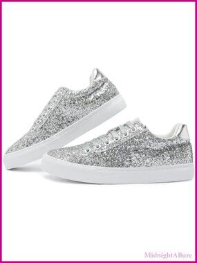 Women's Sequin Glitter Low Top Lace Up Fashion Sneakers